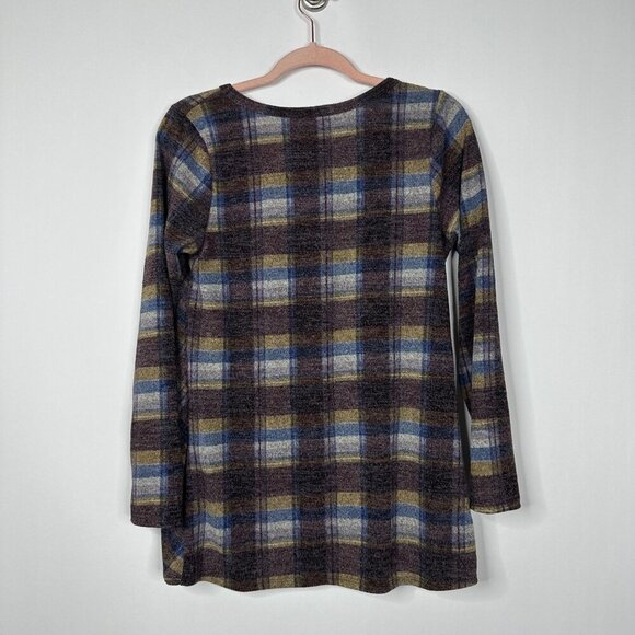 2/$24 First Love Plaid Pleated Cut-out Oversized Sweater M #A0241 TRB2 - Picture 4 of 7